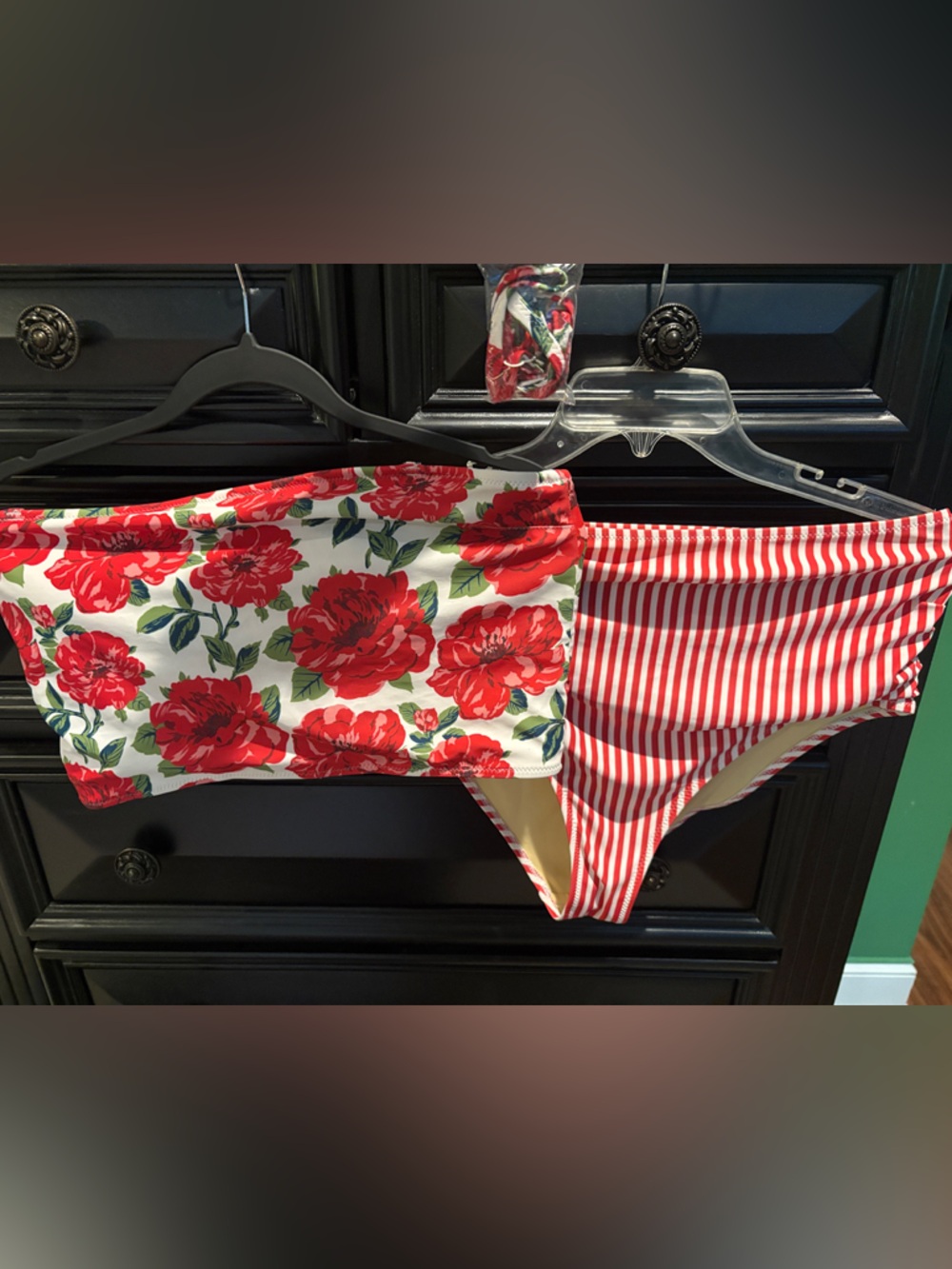 Pink Chicken Red Floral Bandeau Top with Red & White Stripe Bottoms